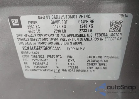 2011 Chevrolet Equinox 1Lt from USA, damaged, VIN 2CNALDEC5B6264441